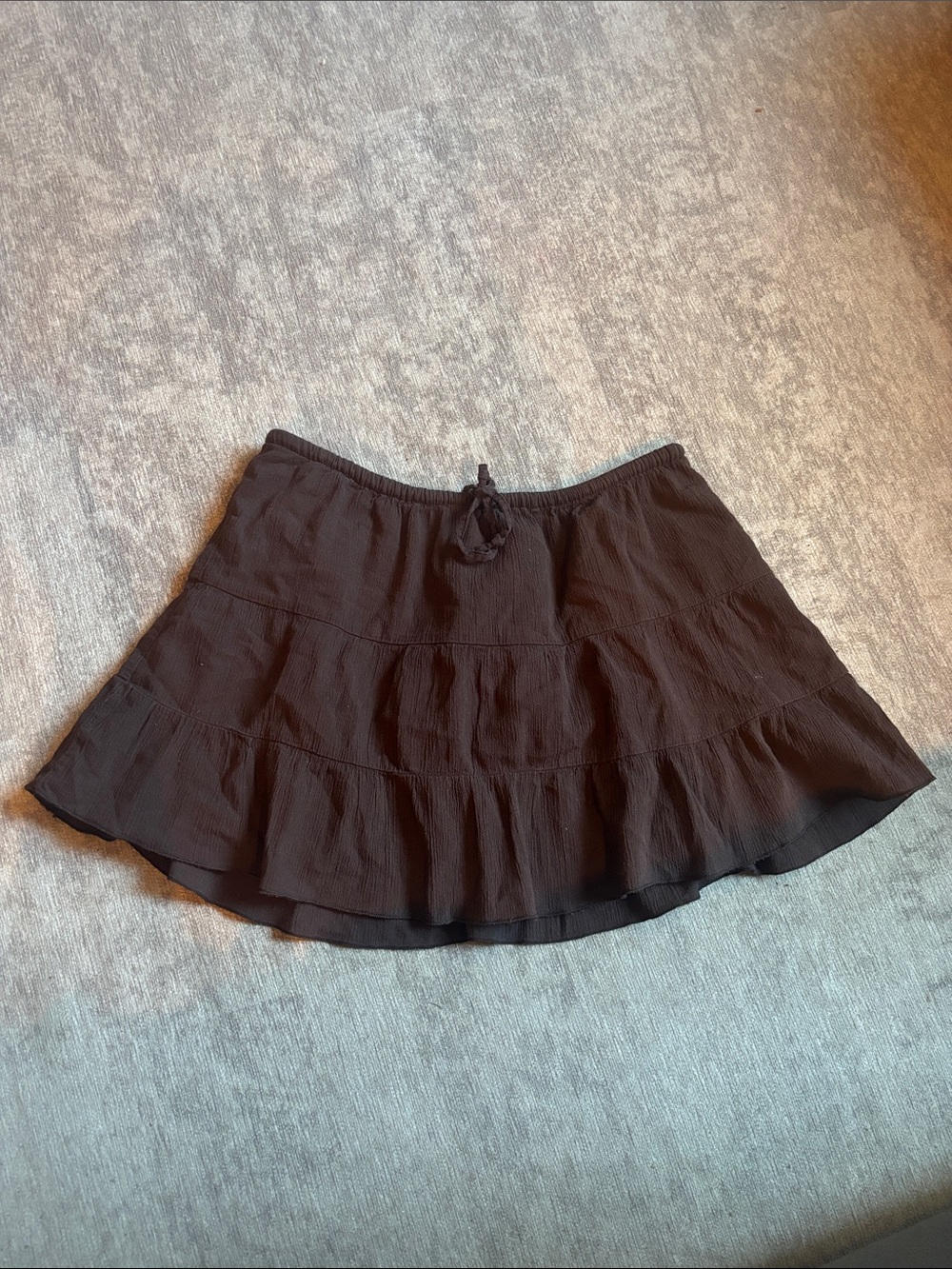 Vintage Y2K Old Navy Micro Mini Skirt S Brown Tiered Ruffle Cotton Drawstring